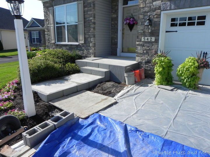 updating front entrance with flagstone, concrete masonry, curb appeal, landscape, stairs