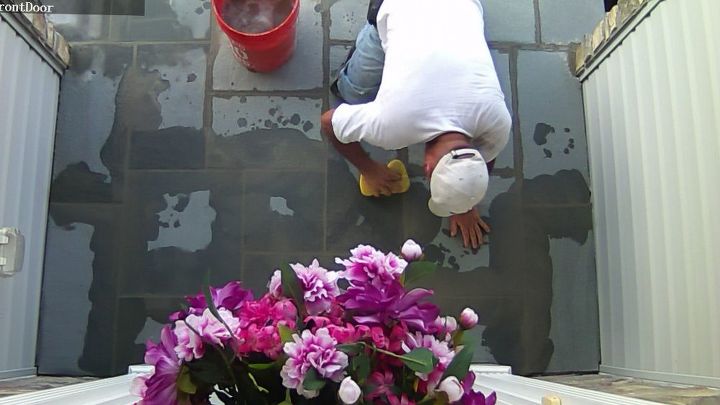 updating front entrance with flagstone, concrete masonry, curb appeal, landscape, stairs