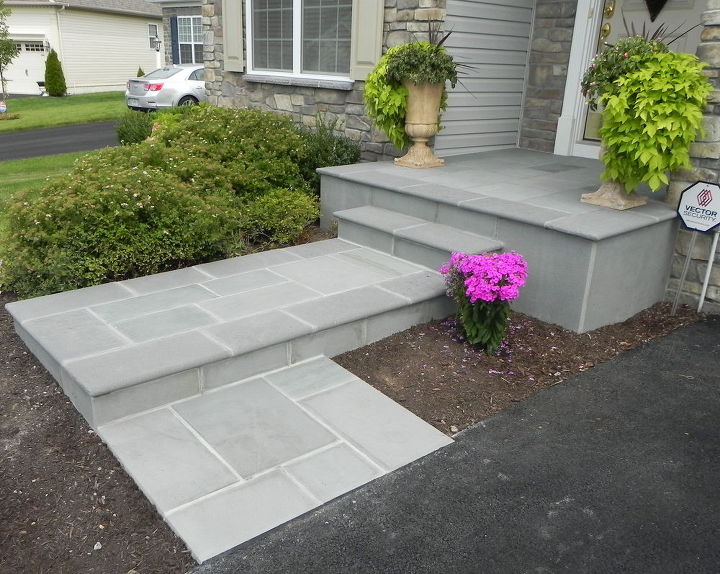 updating front entrance with flagstone, concrete masonry, curb appeal, landscape, stairs