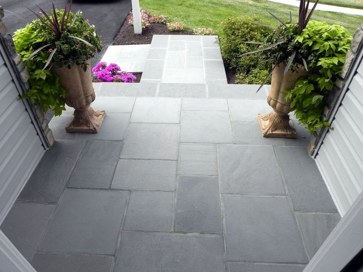 updating front entrance with flagstone, concrete masonry, curb appeal, landscape, stairs