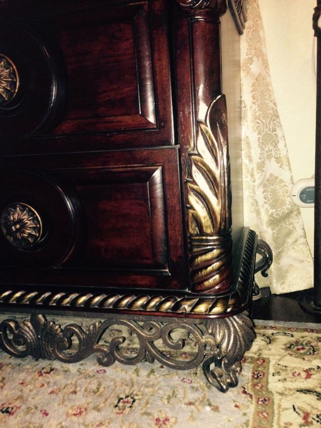 ways to update my mediterranean bedroom furniture, Close up of iron scrolls at bottom of dresser and night stands