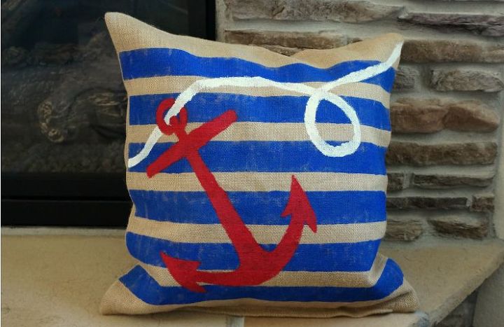 nautical painted burlap pillow, crafts, how to, reupholster