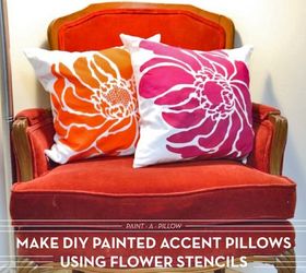 make diy painted accent pillows using flower stencils, crafts, how to, reupholster