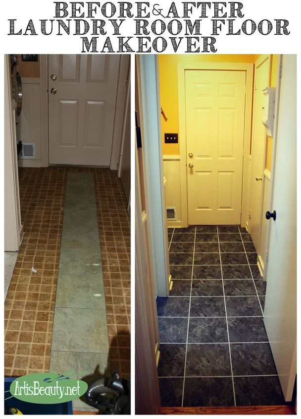 before and after laundry room floor makeover diy style, flooring, laundry rooms, tile flooring, tiling