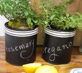 paint can chalkboard herb pots, chalkboard paint, container gardening, crafts, diy, gardening, repurposing upcycling