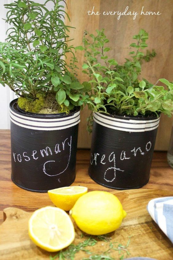 paint can chalkboard herb pots, chalkboard paint, container gardening, crafts, diy, gardening, repurposing upcycling