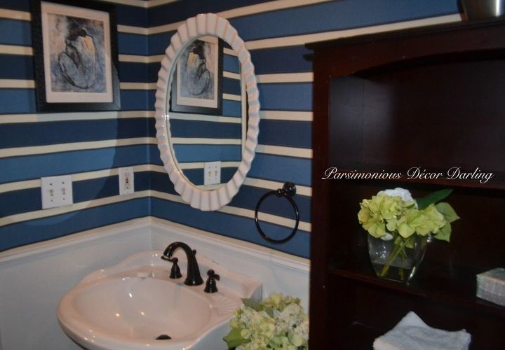 how to add instant style to a powder room with fabric walls and chair rail, bathroom ideas, reupholster, wall decor