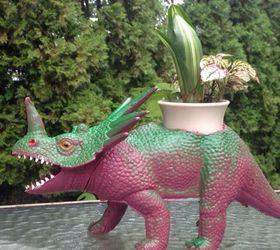 dinosaur planter, container gardening, gardening, repurposing upcycling