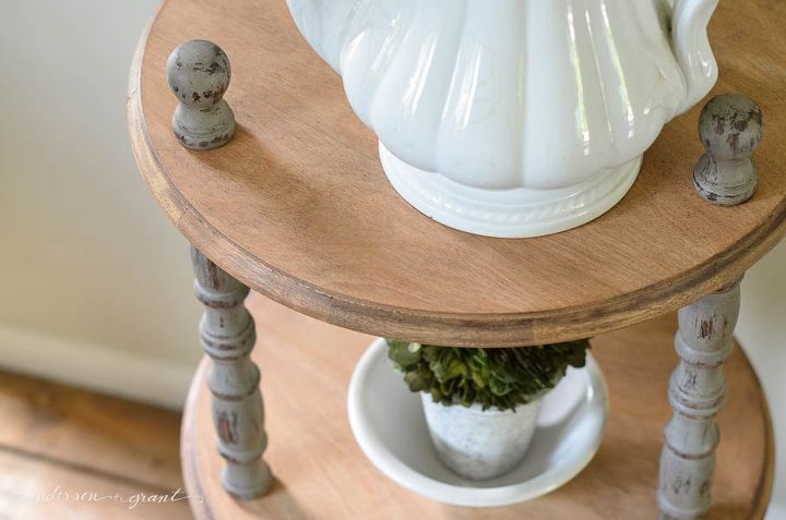 industrial farmhouse inspired three shelf table, painted furniture