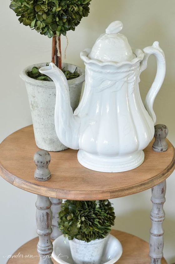industrial farmhouse inspired three shelf table, painted furniture