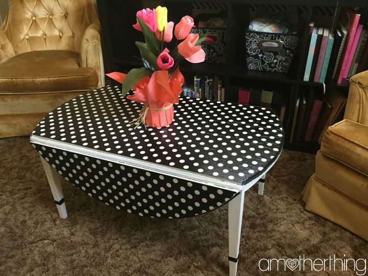 coffee table revamp using wrapping paper and mod podge, decoupage, painted furniture, repurposing upcycling