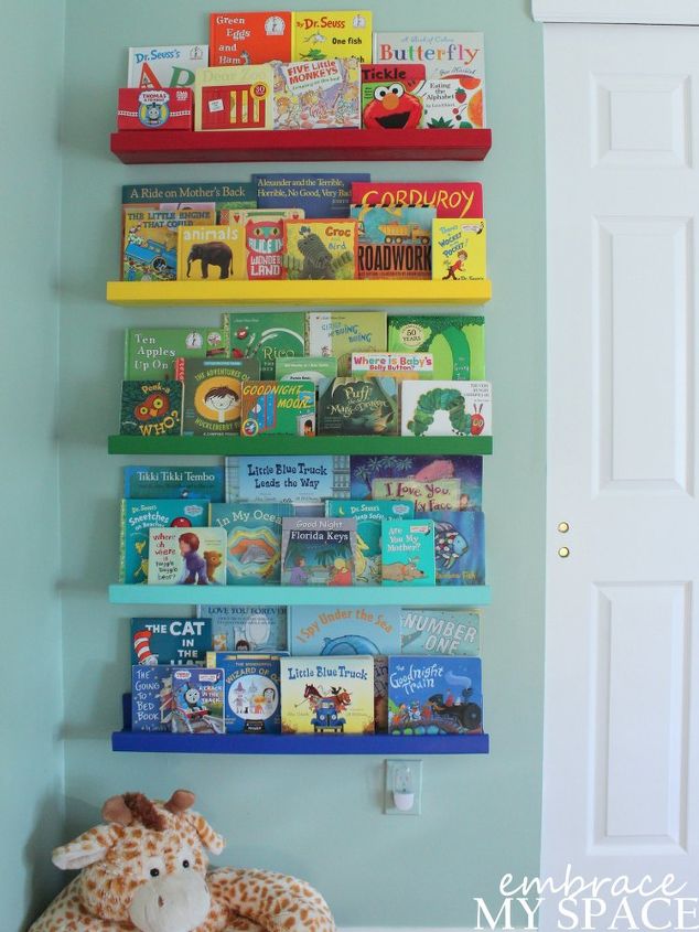diy rainbow book ledges for children s books, organizing, shelving ideas, wall decor