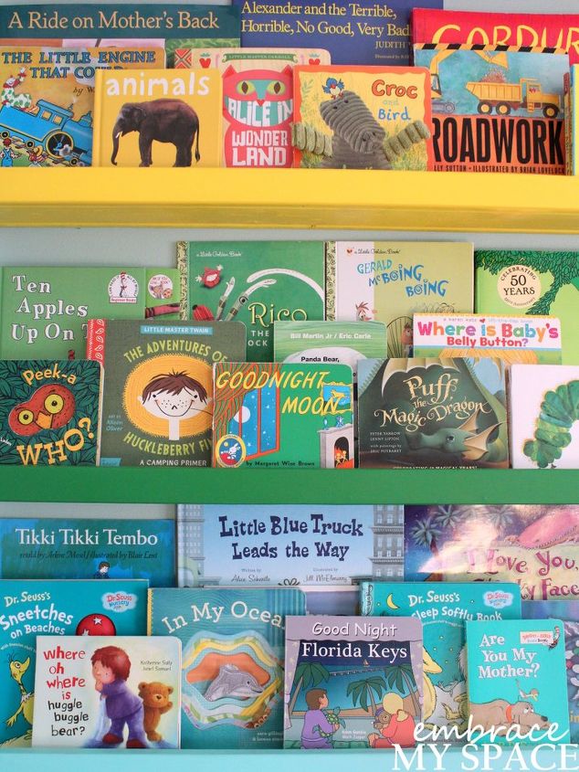 diy rainbow book ledges for children s books, organizing, shelving ideas, wall decor