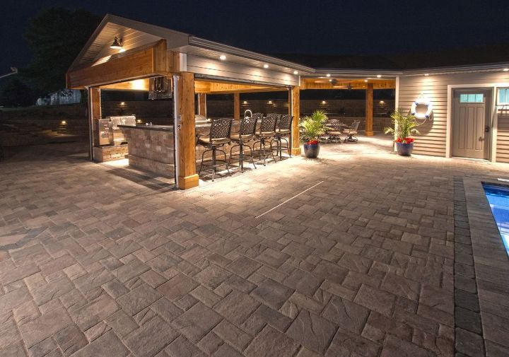 outdoor living room, concrete masonry, outdoor furniture, outdoor living