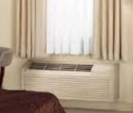 how to disguise hotel type ac heat units, Window unit no drapes yet West windows in Texas are HoT