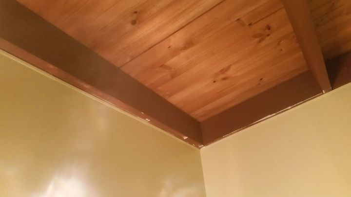 transform dark ceiling beams on raked ceiling, My bathroom showing paint messes