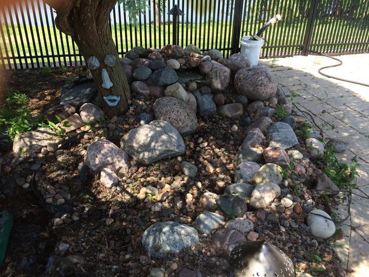 pond renovation and updating, ponds water features, Before An outdated bolder look