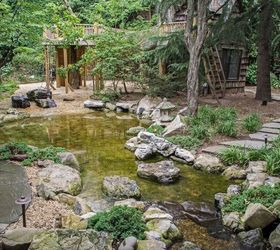 natural playscapes pond and playground oasis in city backyard, Natural Playscape with Pond