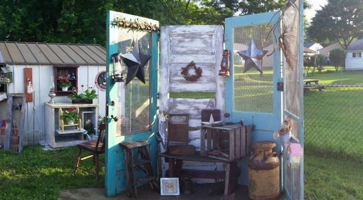 repurposed door to privacy fence, doors, fences, outdoor living, repurposing upcycling