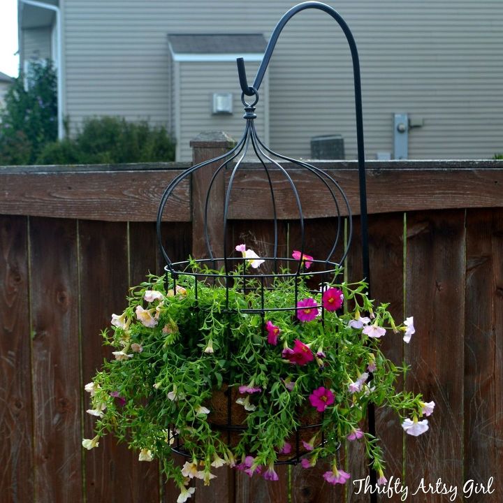 diy simply sweet hanging up cycled birdcage planter, container gardening, gardening, repurposing upcycling