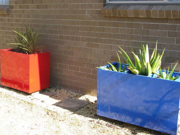 paint an old file cabinet to make a large colorful planter, With Its Red Sister Planter