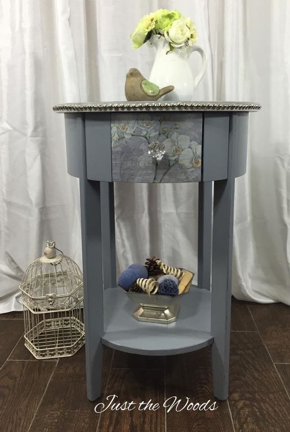 painted side table with sparkly flower print, painted furniture