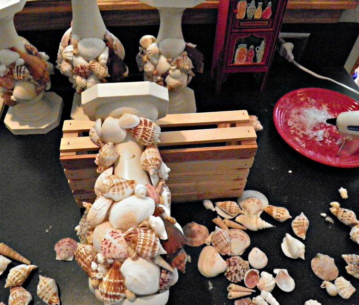 diy seashell encrusted candlestick tutorial, crafts, how to, repurposing upcycling