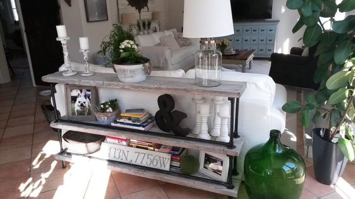 diy industrial sofa table, how to, painted furniture, repurposing upcycling