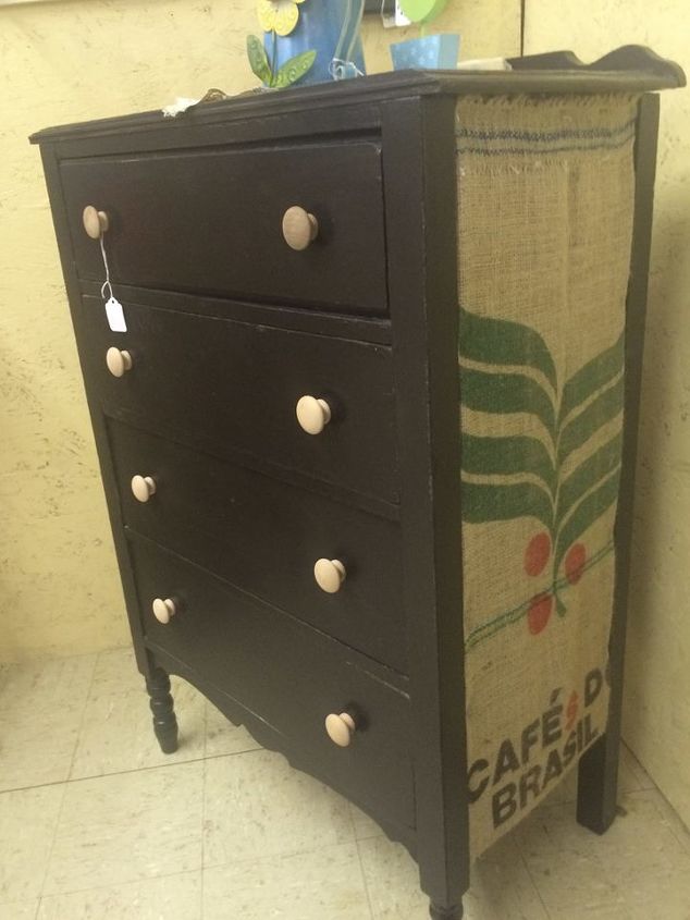 dresser makeover with coffee bags, painted furniture, repurposing upcycling