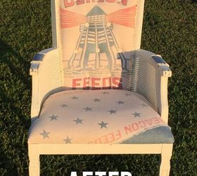 ugly dingy thrift store find tuned into shabby feed sack arm chair, painted furniture, repurposing upcycling, shabby chic, AFTER