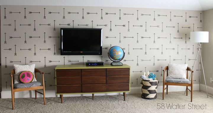 painted modern wall stencil playroom, entertainment rec rooms, painting, wall decor
