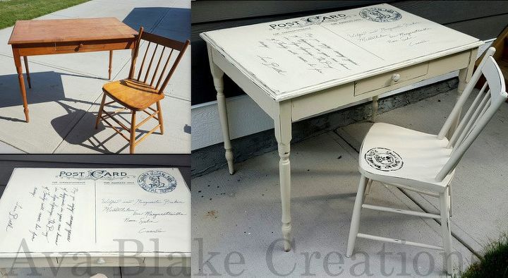conjunto de mesa y silla de postal antigua personalizada