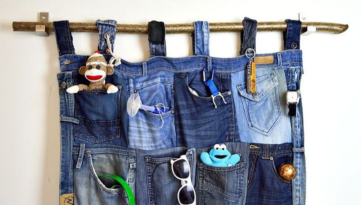 wall pocket organizer from old jeans, bedroom ideas, organizing, repurposing upcycling, storage ideas