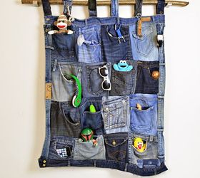 wall pocket organizer from old jeans, bedroom ideas, organizing, repurposing upcycling, storage ideas