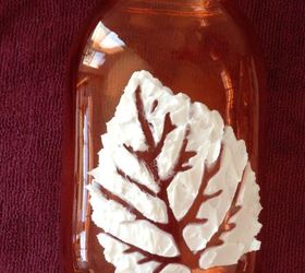 stenciled dimensional leaf mason jars, crafts, home decor, mason jars, seasonal holiday decor