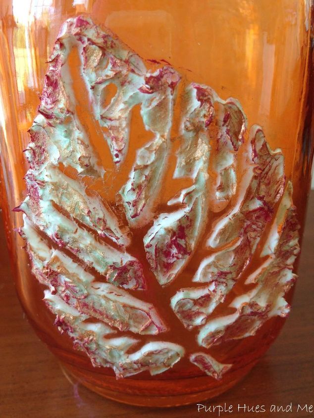 tarros de cristal con hojas dimensionales y estarcidos