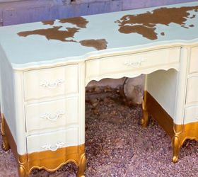 diy map desk with metallic gold paint painted furniture, crafts, painted furniture