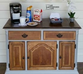 repurposed buffet into a coffee bar, organizing, painted furniture, repurposing upcycling