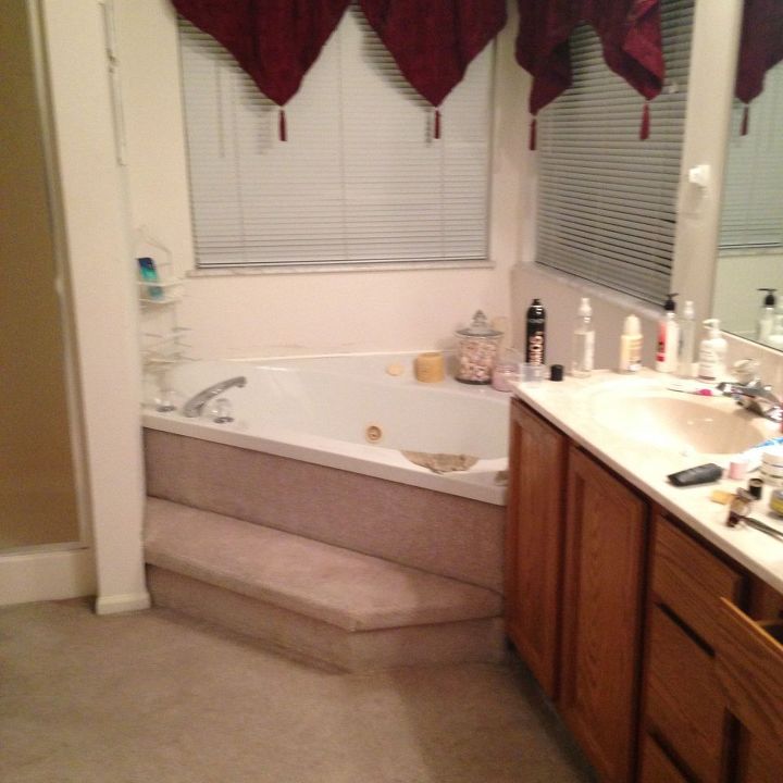 carpeted bathroom gets a new tile floor