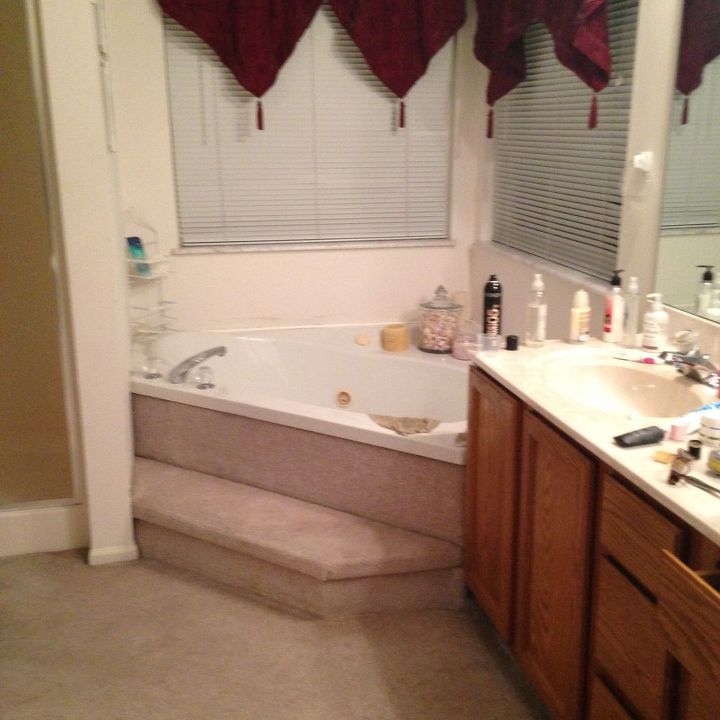 carpeted bathroom gets a new tile floor