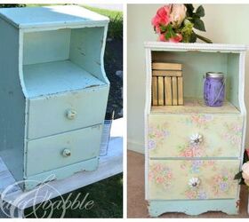 nightstand updated with fabric, painted furniture, reupholster