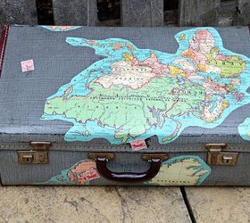 vintage map suitcase storage, crafts, decoupage, repurposing upcycling, storage ideas