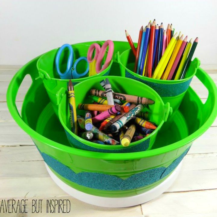 s 9 budget ways to upgrade boring school supplies, crafts, Create a spinning supply caddy from buckets
