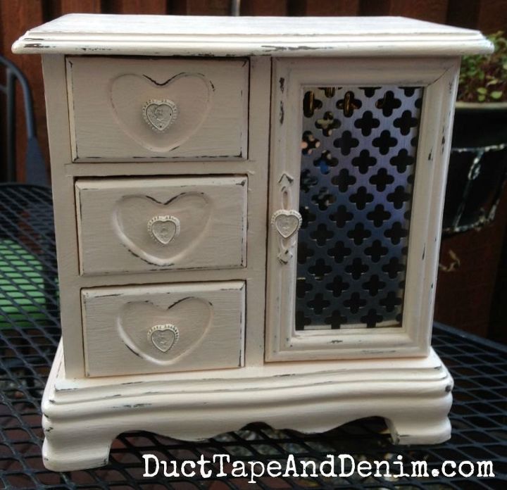 thrift store makeover shabby pink jewelry cabinet