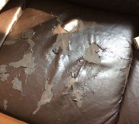 q how to repair pleather cushion that has worn through, how to, painted furniture, reupholster, Purchased 2nd hand 1 month ago The sellers obviously had painted a coating on cushion as It looked great at time of purchase