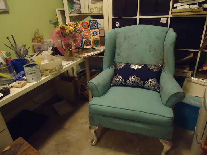 turquoise chalk painted wingback chair sue allan canada, chalk paint, painted furniture