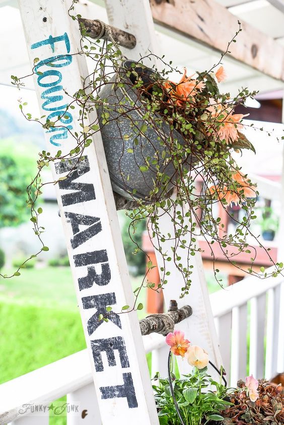 make a charming flower stand ladder with 2x4s and branches, container gardening, crafts, diy, flowers, gardening, how to, repurposing upcycling, woodworking projects