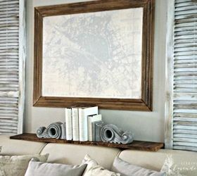 adding faux painted shutters french rustic touches behind the couch, painted furniture, repurposing upcycling, rustic furniture, wall decor