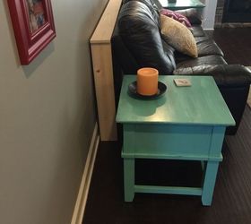 q sofa table yes or no, diy, home decor, living room ideas, painted furniture, woodworking projects, The blue table will be there but is it enough to block the view