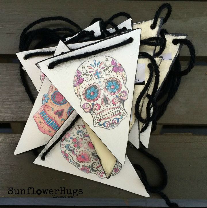 how to make a sugar skull bunting with a wood burning tool, crafts, how to